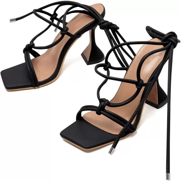 Coutgo Strappy Heels for Women, Lace Up Square Open Toe Dress Sandals, Stiletto Heeled for Summer Party
