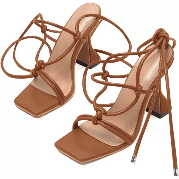 Coutgo Strappy Heels for Women, Lace Up Square Open Toe Dress Sandals, Stiletto Heeled for Summer Party