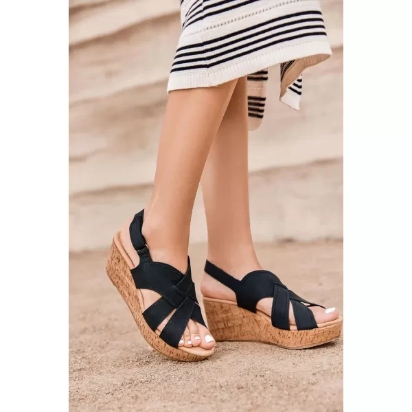Coutgo Wedge Sandals for Womens Platform Open Toe Heels Cork Summer Dress Shoes