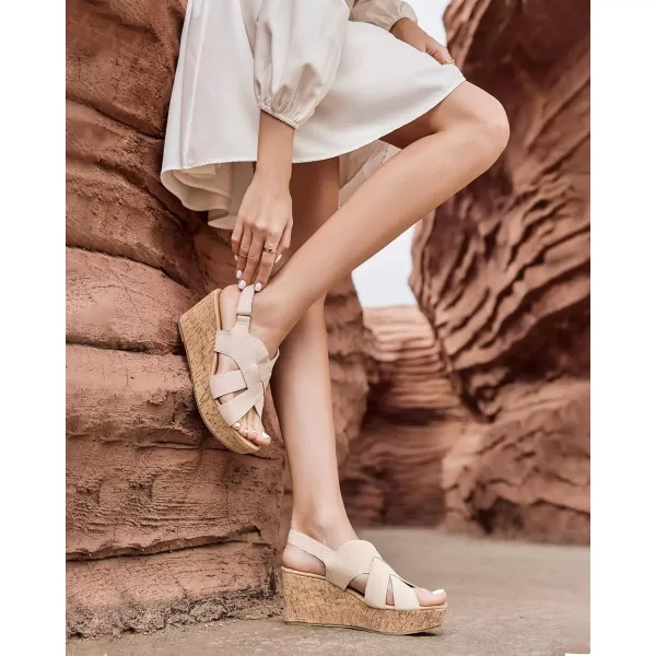 Coutgo Wedge Sandals for Womens Platform Open Toe Heels Cork Summer Dress Shoes