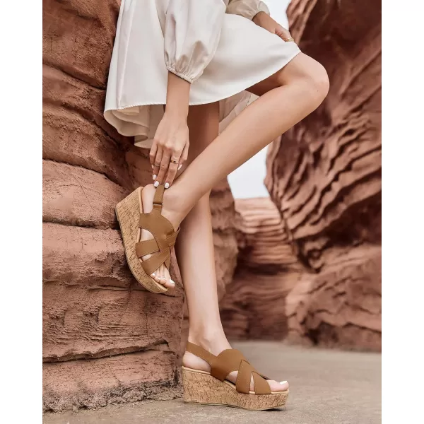 Coutgo Wedge Sandals for Womens Platform Open Toe Heels Cork Summer Dress Shoes