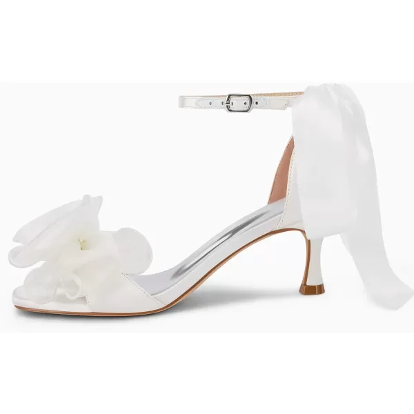 Coutgo Womens Bow Kitten Heels Sandals Square Open Toe Ankle Strap Satin Ribbon Wedding Dress Shoes