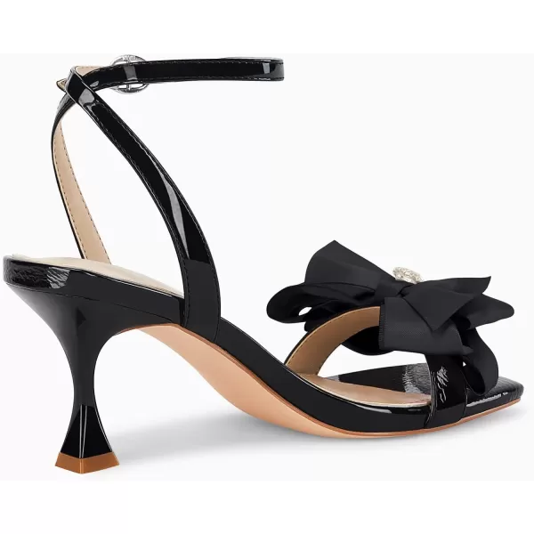 Coutgo Women's Bow Knot Heeled Sandals Rhinestone Kitten Heels Open Toe Ankle Strap Dress Pump Shoes