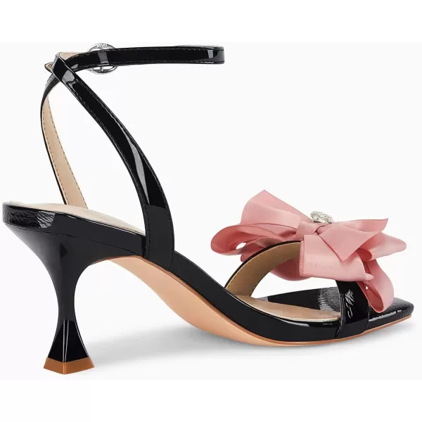 Coutgo Women's Bow Knot Heeled Sandals Rhinestone Kitten Heels Open Toe Ankle Strap Dress Pump Shoes
