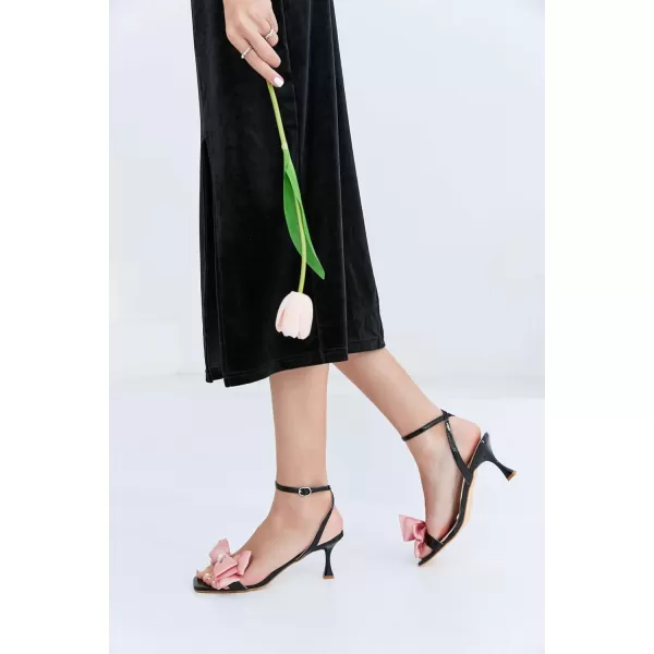 Coutgo Women's Bow Knot Heeled Sandals Rhinestone Kitten Heels Open Toe Ankle Strap Dress Pump Shoes