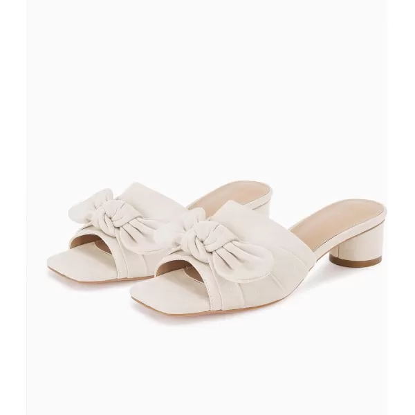 Coutgo Womens Bow Slides Sandals Slip On Chunky Low Heel Square Open Toe Elagant Summer Shoes