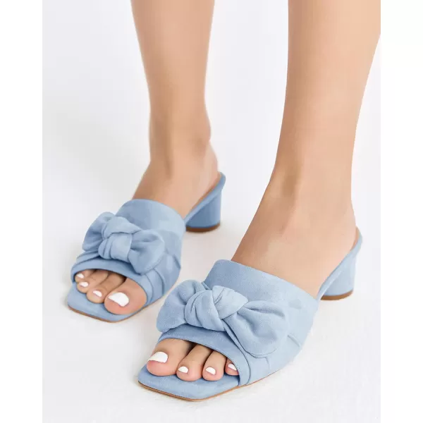 Coutgo Womens Bow Slides Sandals Slip On Chunky Low Heel Square Open Toe Elagant Summer Shoes
