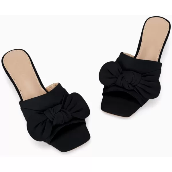 Coutgo Womens Bow Slides Sandals Slip On Chunky Low Heel Square Open Toe Elagant Summer Shoes