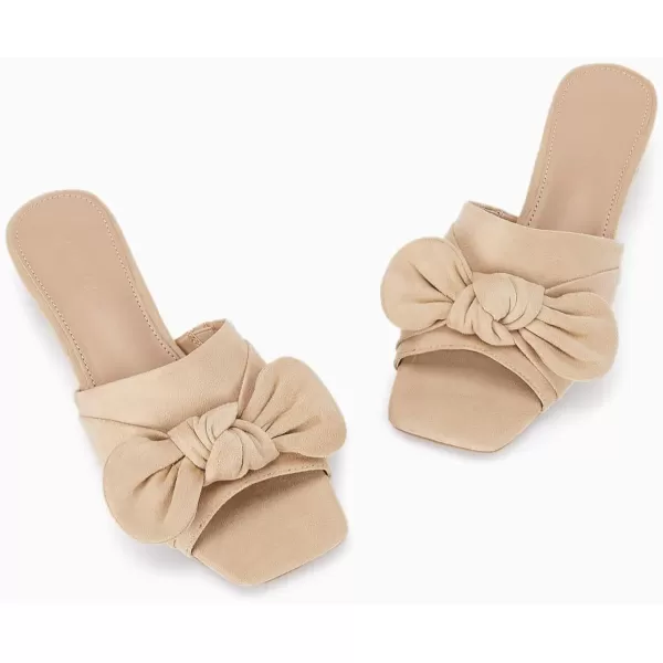 Coutgo Womens Bow Slides Sandals Slip On Chunky Low Heel Square Open Toe Elagant Summer Shoes