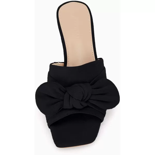 Coutgo Womens Bow Slides Sandals Slip On Chunky Low Heel Square Open Toe Elagant Summer Shoes