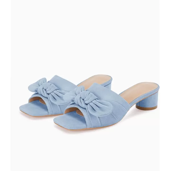 Coutgo Womens Bow Slides Sandals Slip On Chunky Low Heel Square Open Toe Elagant Summer Shoes