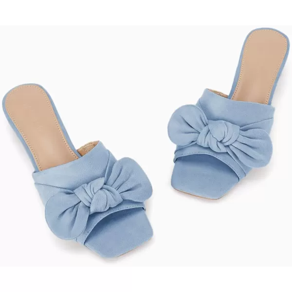 Coutgo Womens Bow Slides Sandals Slip On Chunky Low Heel Square Open Toe Elagant Summer Shoes