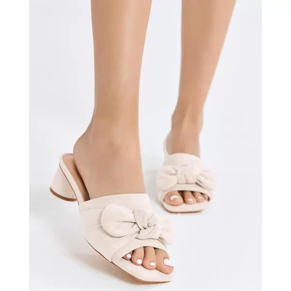 Coutgo Womens Bow Slides Sandals Slip On Chunky Low Heel Square Open Toe Elagant Summer Shoes