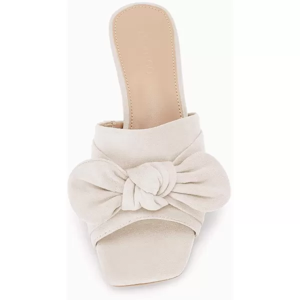 Coutgo Womens Bow Slides Sandals Slip On Chunky Low Heel Square Open Toe Elagant Summer Shoes