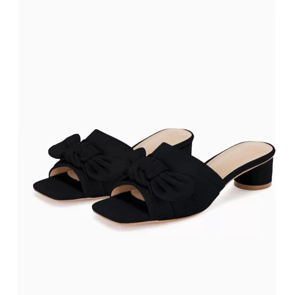 Coutgo Womens Bow Slides Sandals Slip On Chunky Low Heel Square Open Toe Elagant Summer Shoes