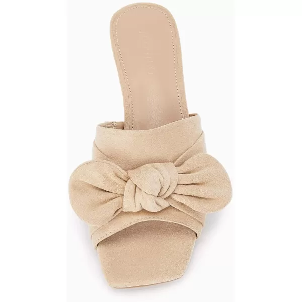 Coutgo Womens Bow Slides Sandals Slip On Chunky Low Heel Square Open Toe Elagant Summer Shoes