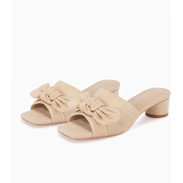 Coutgo Womens Bow Slides Sandals Slip On Chunky Low Heel Square Open Toe Elagant Summer Shoes