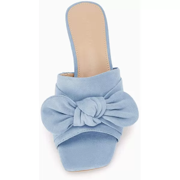 Coutgo Womens Bow Slides Sandals Slip On Chunky Low Heel Square Open Toe Elagant Summer Shoes