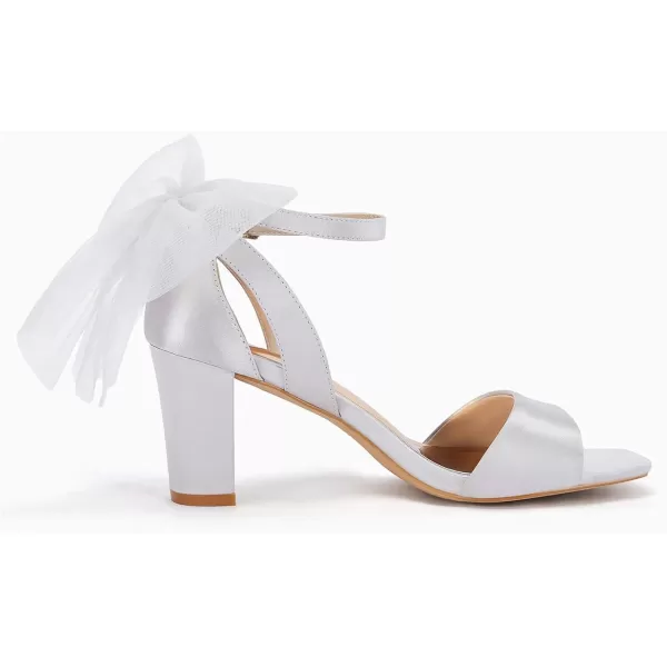 Coutgo Women's Bow Tie Heeled Sandals One Strap Chunky Heel Pumps Satin Ankle Buckle Dress Party Summer Shoes