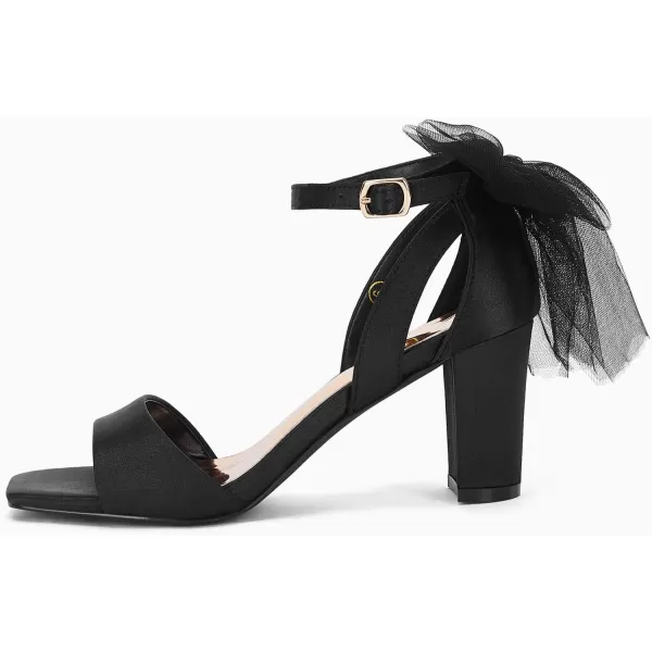 Coutgo Women's Bow Tie Heeled Sandals One Strap Chunky Heel Pumps Satin Ankle Buckle Dress Party Summer Shoes