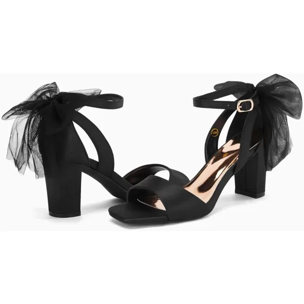 Coutgo Women's Bow Tie Heeled Sandals One Strap Chunky Heel Pumps Satin Ankle Buckle Dress Party Summer Shoes