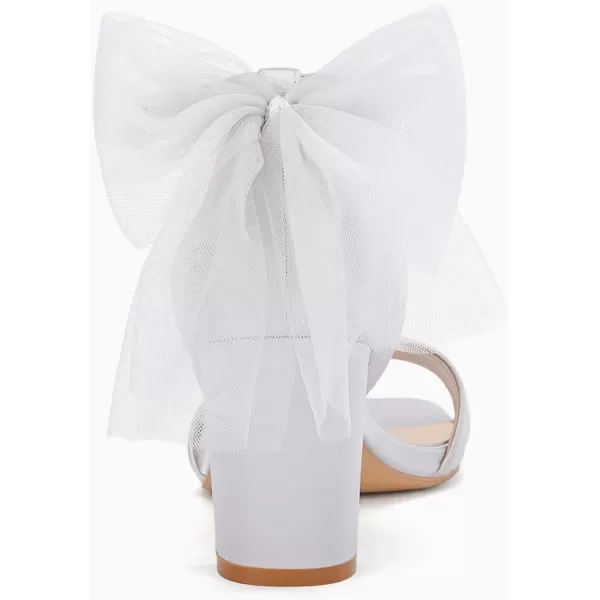 Coutgo Women's Bow Tie Heeled Sandals One Strap Chunky Heel Pumps Satin Ankle Buckle Dress Party Summer Shoes