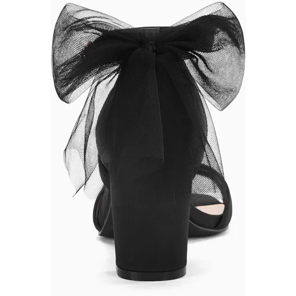 Coutgo Women's Bow Tie Heeled Sandals One Strap Chunky Heel Pumps Satin Ankle Buckle Dress Party Summer Shoes