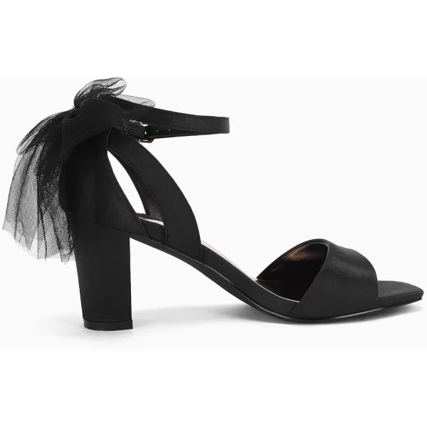Coutgo Women's Bow Tie Heeled Sandals One Strap Chunky Heel Pumps Satin Ankle Buckle Dress Party Summer Shoes