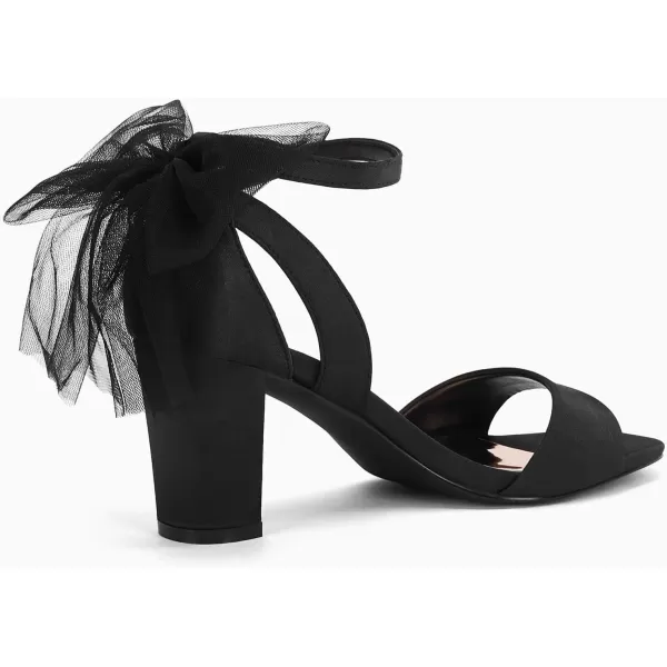 Coutgo Women's Bow Tie Heeled Sandals One Strap Chunky Heel Pumps Satin Ankle Buckle Dress Party Summer Shoes