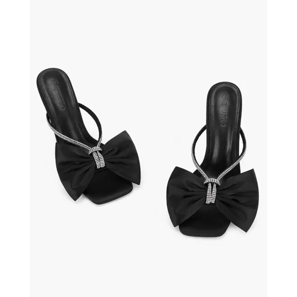 Coutgo Women's Bow Tie Heels Slip on Backless Sandals Open Toe Rhinestone Stiletto Summer Dress Pump Shoes