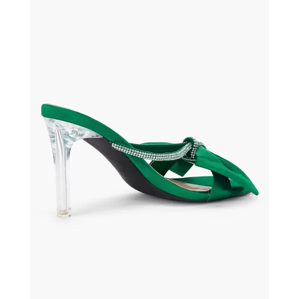 Coutgo Women's Bow Tie Heels Slip on Backless Sandals Open Toe Rhinestone Stiletto Summer Dress Pump Shoes