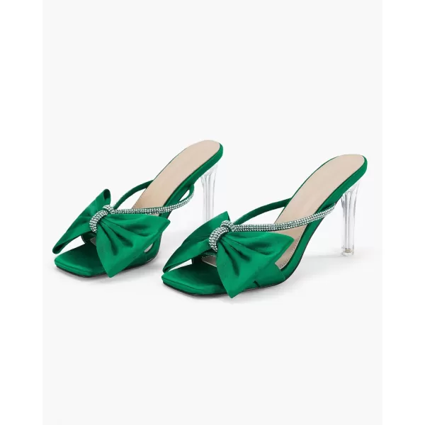 Coutgo Women's Bow Tie Heels Slip on Backless Sandals Open Toe Rhinestone Stiletto Summer Dress Pump Shoes