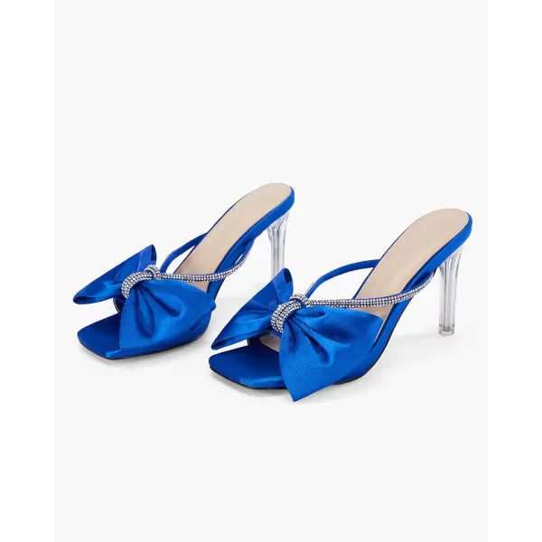 Coutgo Women's Bow Tie Heels Slip on Backless Sandals Open Toe Rhinestone Stiletto Summer Dress Pump Shoes