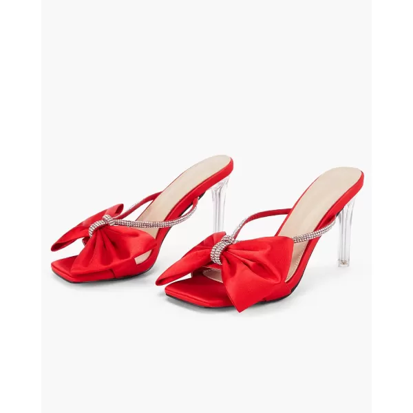 Coutgo Women's Bow Tie Heels Slip on Backless Sandals Open Toe Rhinestone Stiletto Summer Dress Pump Shoes