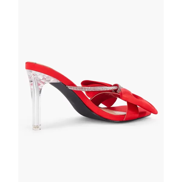 Coutgo Women's Bow Tie Heels Slip on Backless Sandals Open Toe Rhinestone Stiletto Summer Dress Pump Shoes