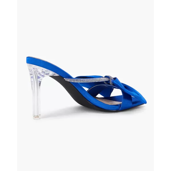 Coutgo Women's Bow Tie Heels Slip on Backless Sandals Open Toe Rhinestone Stiletto Summer Dress Pump Shoes