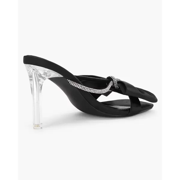 Coutgo Women's Bow Tie Heels Slip on Backless Sandals Open Toe Rhinestone Stiletto Summer Dress Pump Shoes