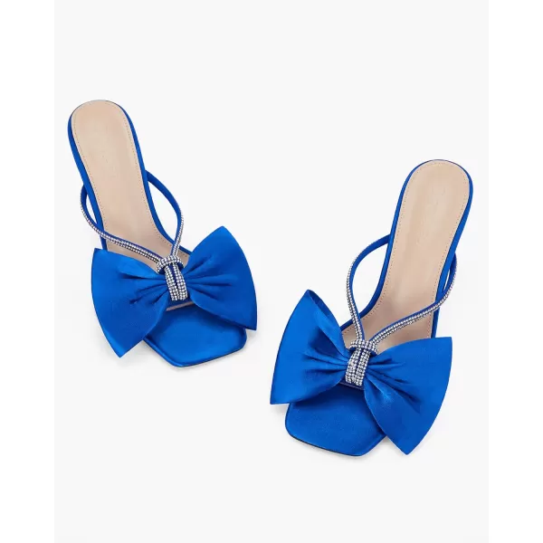 Coutgo Women's Bow Tie Heels Slip on Backless Sandals Open Toe Rhinestone Stiletto Summer Dress Pump Shoes
