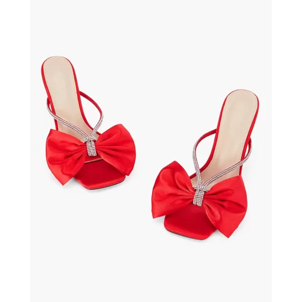 Coutgo Women's Bow Tie Heels Slip on Backless Sandals Open Toe Rhinestone Stiletto Summer Dress Pump Shoes