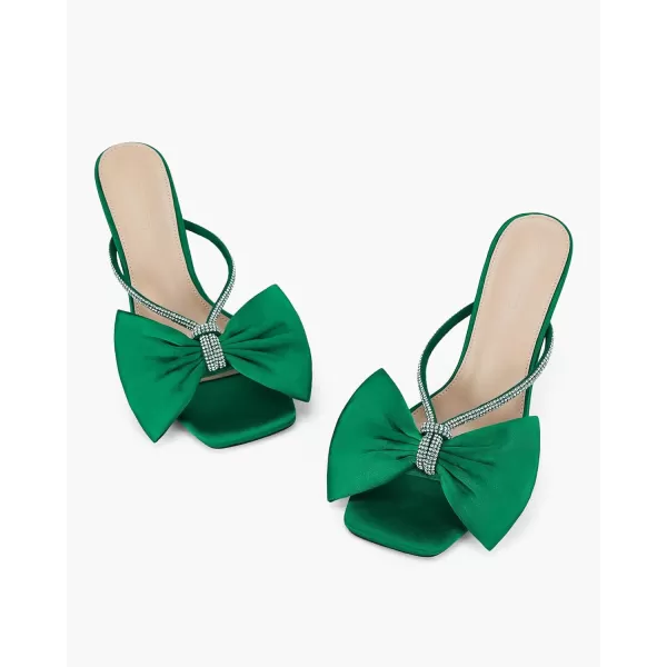 Coutgo Women's Bow Tie Heels Slip on Backless Sandals Open Toe Rhinestone Stiletto Summer Dress Pump Shoes