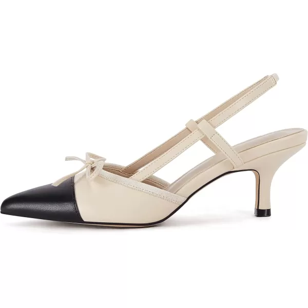 Coutgo Women's Bow Tie Slingback Pumps Pointed Toe Kitten Low Heel Patchwork Dress Heeled Sandals