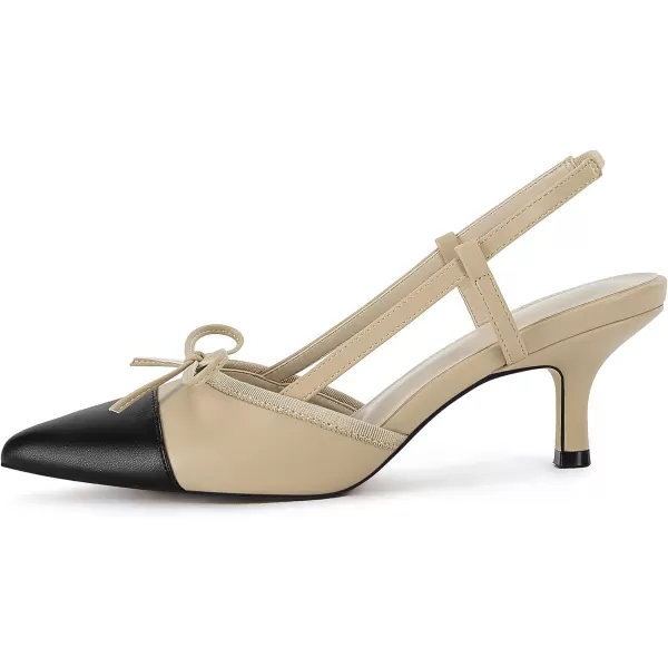 Coutgo Women's Bow Tie Slingback Pumps Pointed Toe Kitten Low Heel Patchwork Dress Heeled Sandals