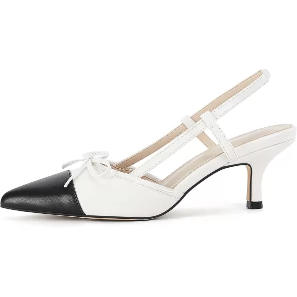 Coutgo Women's Bow Tie Slingback Pumps Pointed Toe Kitten Low Heel Patchwork Dress Heeled Sandals