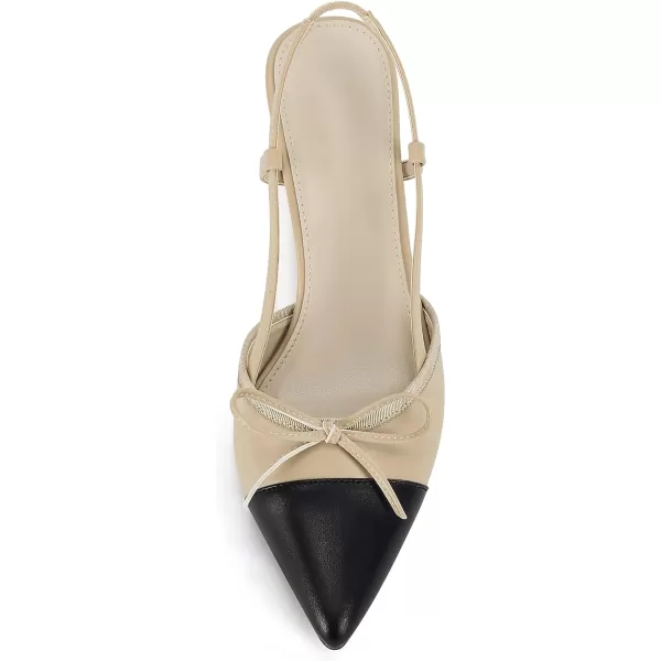 Coutgo Women's Bow Tie Slingback Pumps Pointed Toe Kitten Low Heel Patchwork Dress Heeled Sandals