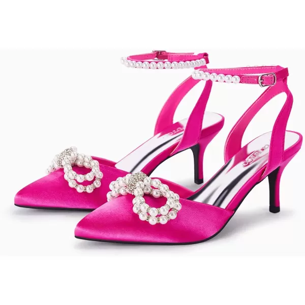 Coutgo Womens Bowknot Heels Pumps Stiletto Closed Pointed Toe Pearl Ankle Strap Wedding Dress Shoes