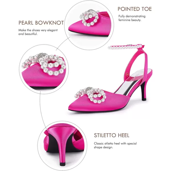 Coutgo Womens Bowknot Heels Pumps Stiletto Closed Pointed Toe Pearl Ankle Strap Wedding Dress Shoes