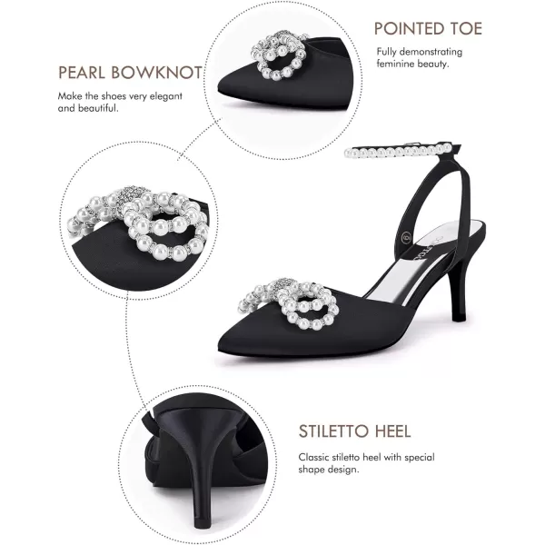 Coutgo Womens Bowknot Heels Pumps Stiletto Closed Pointed Toe Pearl Ankle Strap Wedding Dress Shoes