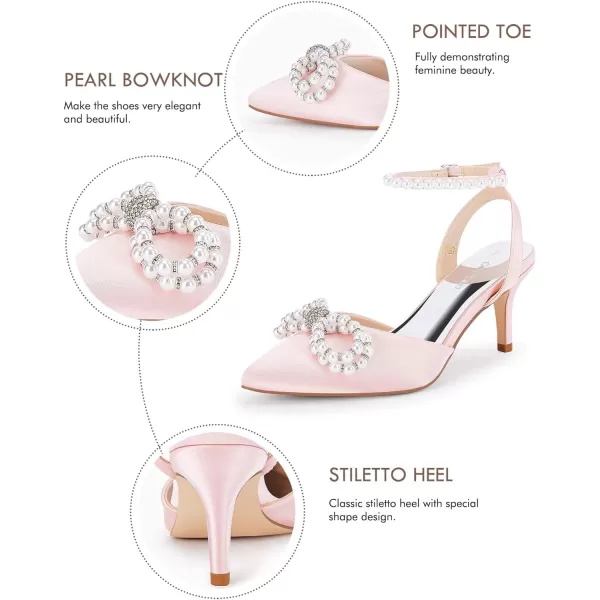 Coutgo Womens Bowknot Heels Pumps Stiletto Closed Pointed Toe Pearl Ankle Strap Wedding Dress Shoes