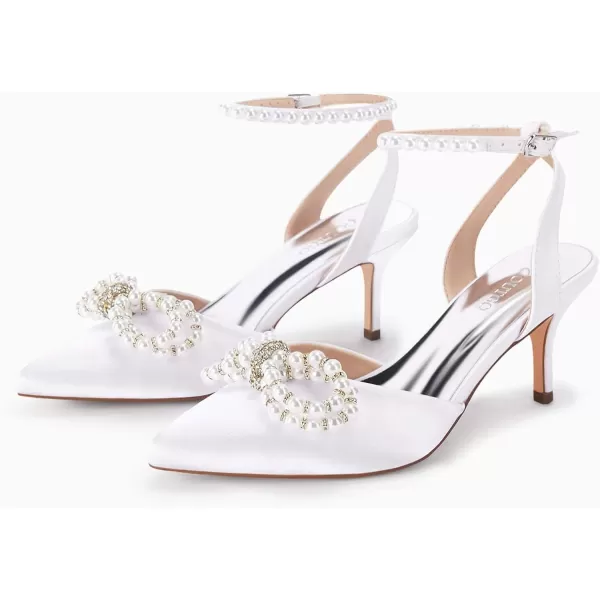 Coutgo Womens Bowknot Heels Pumps Stiletto Closed Pointed Toe Pearl Ankle Strap Wedding Dress Shoes