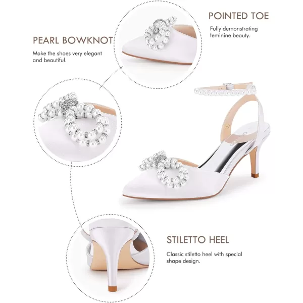 Coutgo Womens Bowknot Heels Pumps Stiletto Closed Pointed Toe Pearl Ankle Strap Wedding Dress Shoes